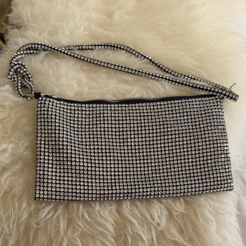 Crystal Mesh Clutch - Silver/ Black